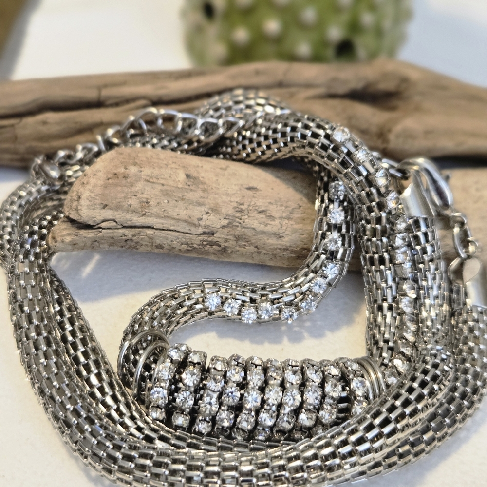 Vintage Cgico's Chunky Mesh Rinestone Necklace 30" 4" Extender Aprox - Picture 5 of 5